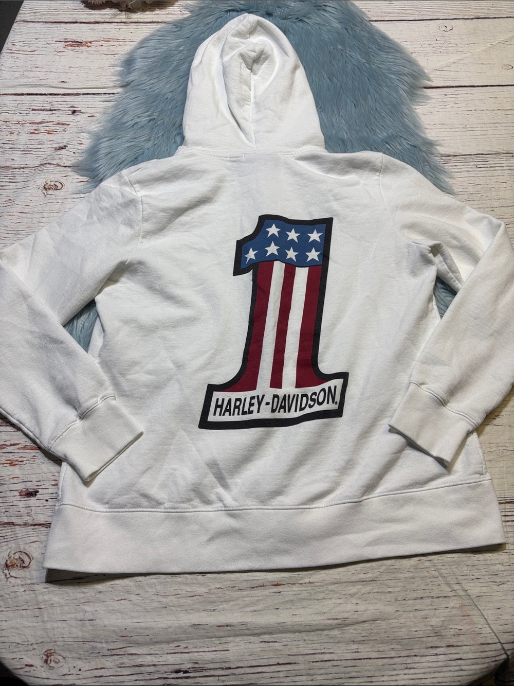 Harley-Davidson White #1 Zip Up Hoodie Sweatshirt sz XL
